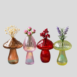 Verrida Mushroom Glass Vase – Decorative Crystal Flower Vase Living Room Table Decor Set