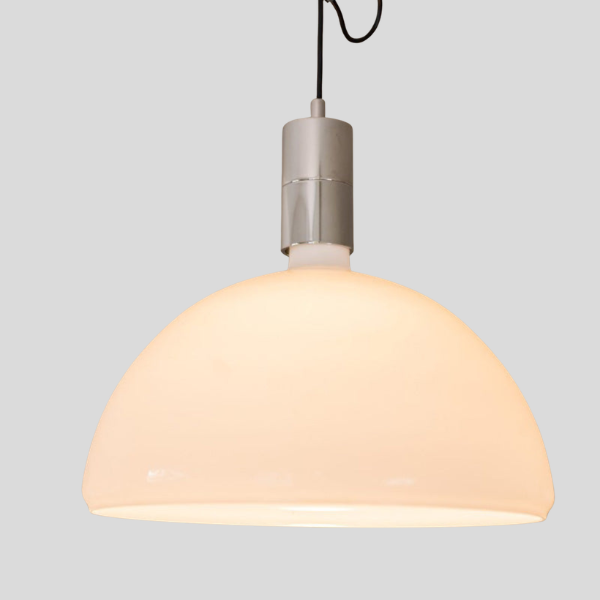 Calvera Dome Pendant Light – Modern White Glass Hanging Light Fixture Dining Room Kitchen Island