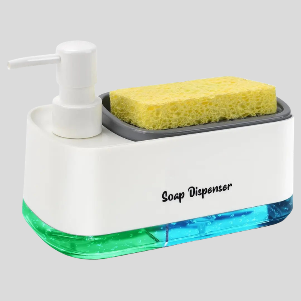Cleario Dual Soap Dispenser – Kitchen Sink Caddy Organizer Sponge Holder Pump Countertop Bathroom