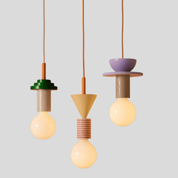 Stratton Geometric Pendant Light – Colorful Wooden Hanging Ceiling Lamp Modern Kitchen Island Dining Room