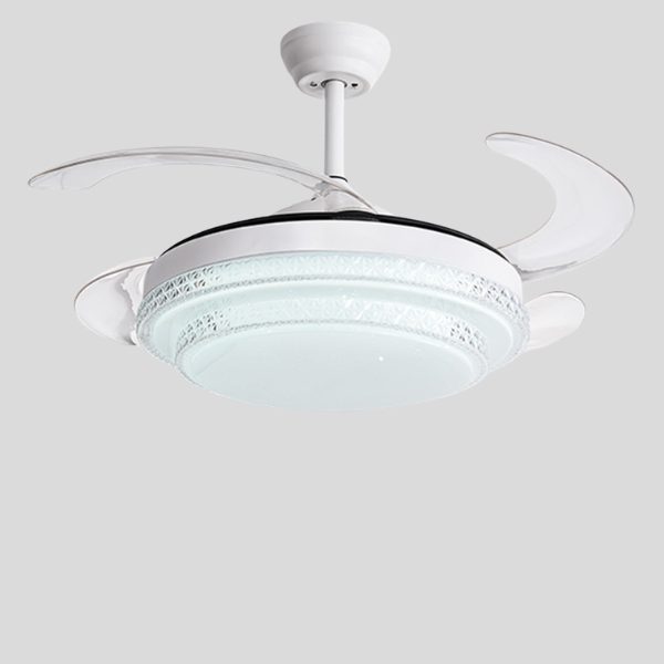 Virell Crystal Ceiling Fan Light – Retractable Blades LED Modern White Decorative Lighting Fixture