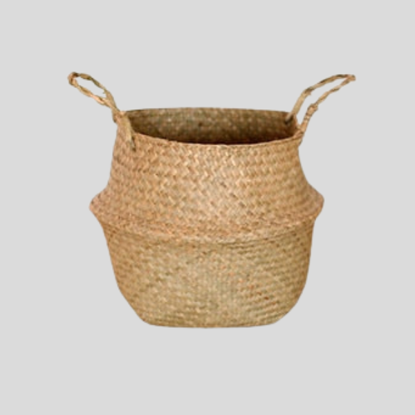 Kovan Seagrass Belly Basket – Handwoven Natural Storage Planter Decorative Living Room Bedroom Organizer