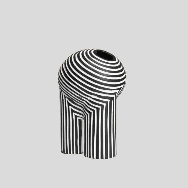 Zephren Stripe Ceramic Vase – Modern Black White Geometric Decorative Vase Living Room Bedroom
