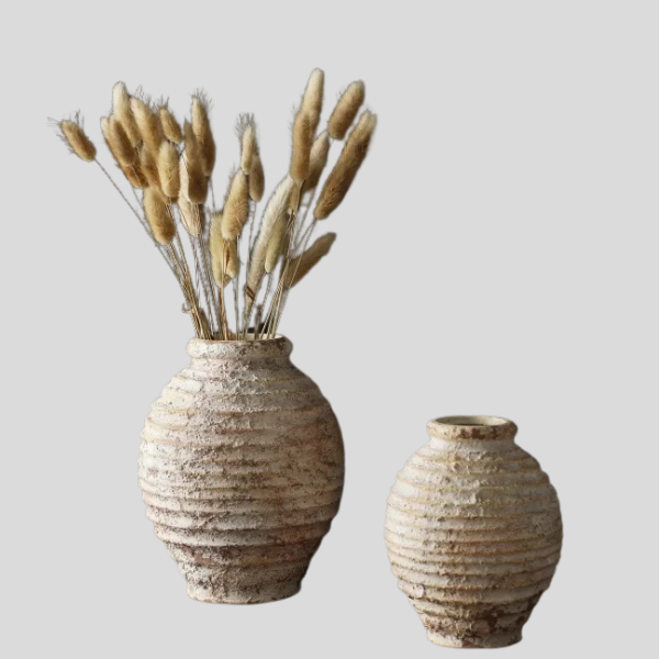 Corvan Ridge Ceramic Vase Set – Textured Decorative Table Vase Living Room Bedroom Boho Farmhouse Decor