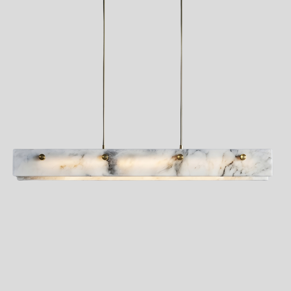Marvex Linear Pendant Light – Modern Marble Hanging Fixture Dining Room Kitchen Island Decorative Lighting