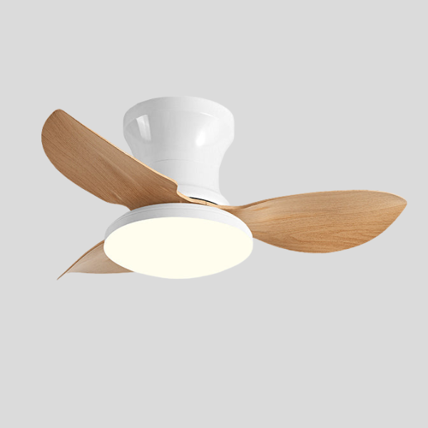 Brisen Halo Ceiling Fan – LED Light Wood Blade Modern Low Profile Flush Mount Bedroom Living Room