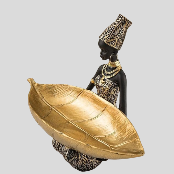 Zephira Leaf Tray Sculpture – African Figurine Decorative Jewelry Catchall Entryway Organizer Gold