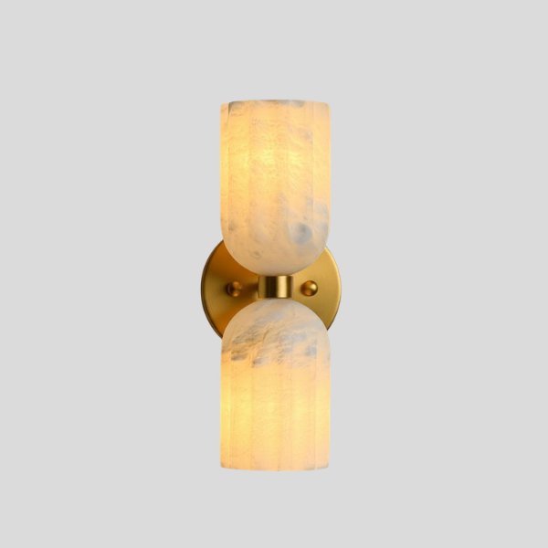 Caldara Dual Wall Sconce – Brass Gold Alabaster Glass Modern Wall Lighting Bedroom Bathroom Hallway