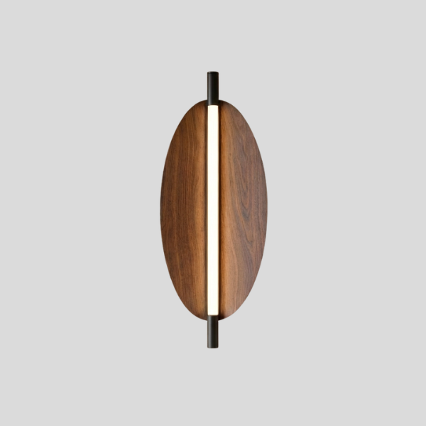 Ovaline Wall Sconce – Modern Wood LED Wall Light Living Room Bedroom Decorative Lighting Black Metal