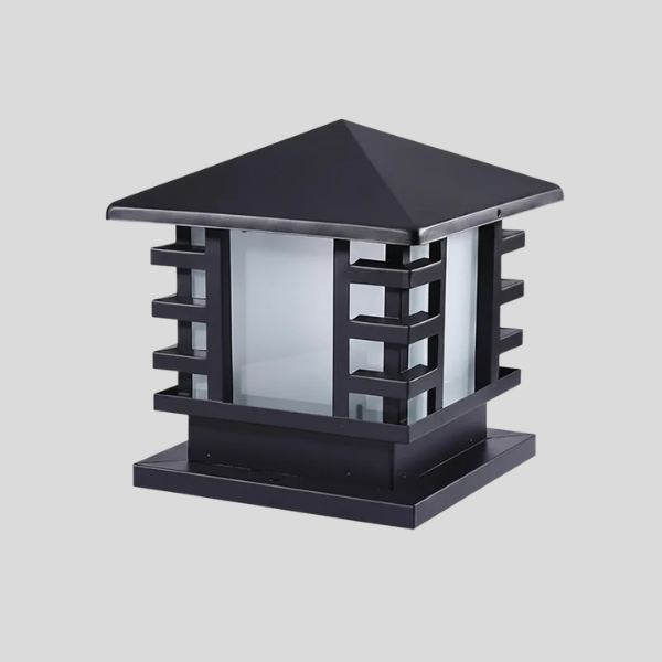 Kyoden Pillar Light – Outdoor Post Cap Lantern Square Black Metal Decorative Lighting Patio Driveway Gate