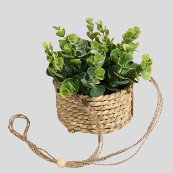 Verdora Hanging Plant Basket – Faux Eucalyptus Woven Seagrass Planter Boho Farmhouse Home Decor
