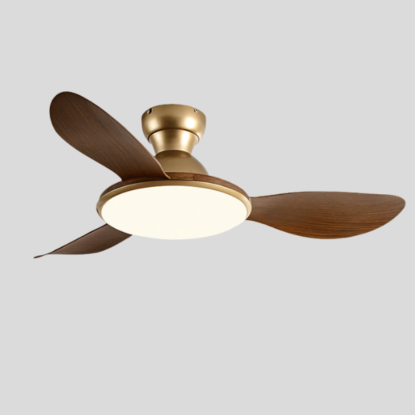 Bravyn Ceiling Fan Light – Modern Low Profile Flush Mount LED Integrated Wood Blade Walnut Brass