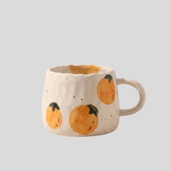 Clementine Grove Ceramic Mug – Handmade Orange Pattern Coffee Tea Cup Kitchen Drinkware Rustic Decor