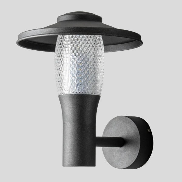 Aldric Lantern Wall Sconce – Outdoor LED Textured Glass Black Metal Patio Entryway Decorative Lighting Fixture
