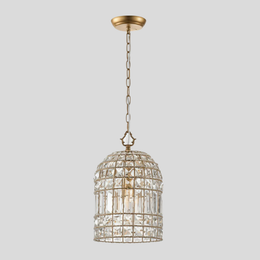 Belcage Crystal Pendant Light – Vintage Gold Birdcage Chandelier Dining Room Kitchen Island Decorative Lighting