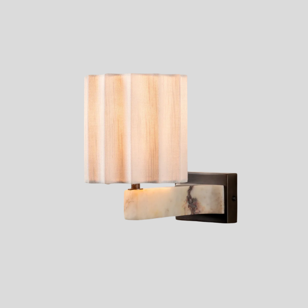 Calyx Marble Wall Sconce – Modern Bedroom Living Room Decorative Lighting Fabric Shade Bronze Fixture