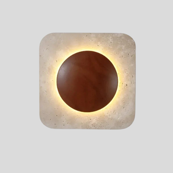 Eclipso Square Wall Sconce – Modern Travertine Stone LED Ambient Lighting Decorative Living Room Bedroom