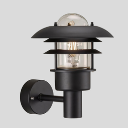 Nordvik Tiered Wall Sconce – Outdoor Black Metal Clear Glass Decorative Lighting Patio Entryway