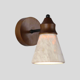 Cavallo Natural Stone Wall Sconce – Handcrafted Concrete Shade Wood Backplate Decorative Lighting Bedroom