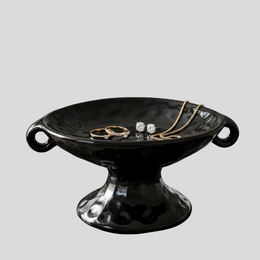 Scrollia Footed Catchall Tray – Black Ceramic Jewelry Organizer Decorative Vanity Dish Bedroom Nightstand
