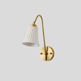 Pleato Wall Sconce – Brass Wall Mounted Decorative Lighting White Fluted Glass Bedroom Living Room