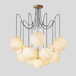 Celestri Sphere Chandelier – Multi Globe Pendant Light Brass Adjustable Cable Dining Room Living Room