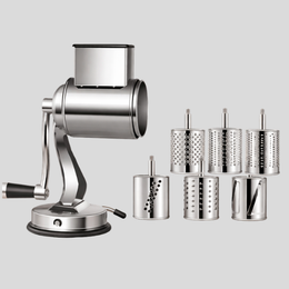 Gratiex Rotary Cheese Grater – Stainless Steel Drum Slicer Shredder 5 Interchangeable Blades Suction Base