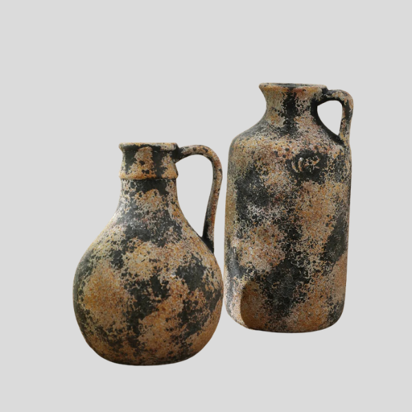 Terravox Ceramic Vase Set – Rustic Distressed Decorative Vase Handles Farmhouse Living Room Bedroom
