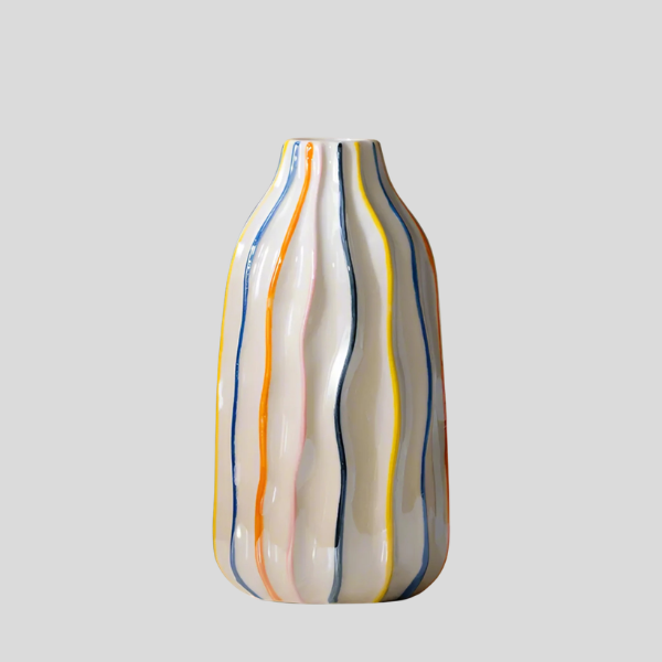 Rivoli Striped Ceramic Vase – Decorative Modern White Colorful Table Living Room Centerpiece Flower