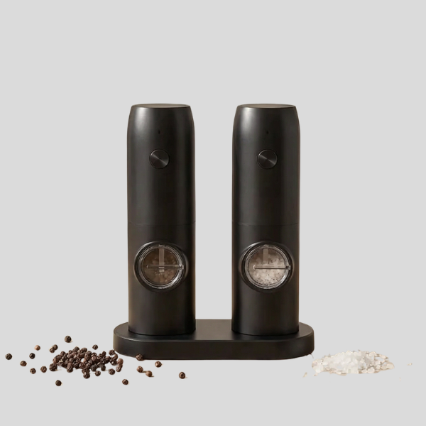 Cylven Electric Salt Pepper Grinder Set – USB Rechargeable Ceramic Adjustable Kitchen Mill Black