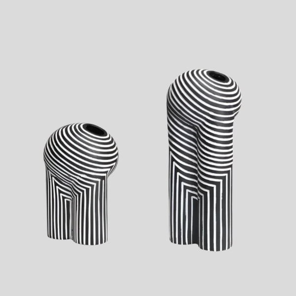 Stratum Decor Vase Set – Black White Striped Ceramic Decorative Vases Living Room Table Bedroom