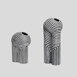 Stratum Decor Vase Set – Black White Striped Ceramic Decorative Vases Living Room Table Bedroom