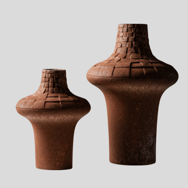 Terrix Textured Ceramic Vase – Rustic Terracotta Home Decor Vase Living Room Bedroom Entryway