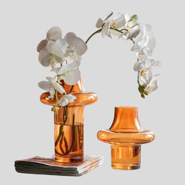 Solmara Glass Vase Set – Amber Decorative Centerpiece Modern Living Room Bedroom Table Decor