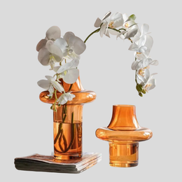Solmara Glass Vase Set – Amber Decorative Centerpiece Modern Living Room Bedroom Table Decor