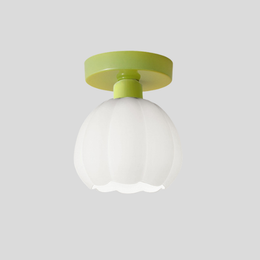 Petalia Flush Mount Ceiling Light – Modern Frosted Glass Shade Green Base Decorative Lighting Bedroom Kitchen
