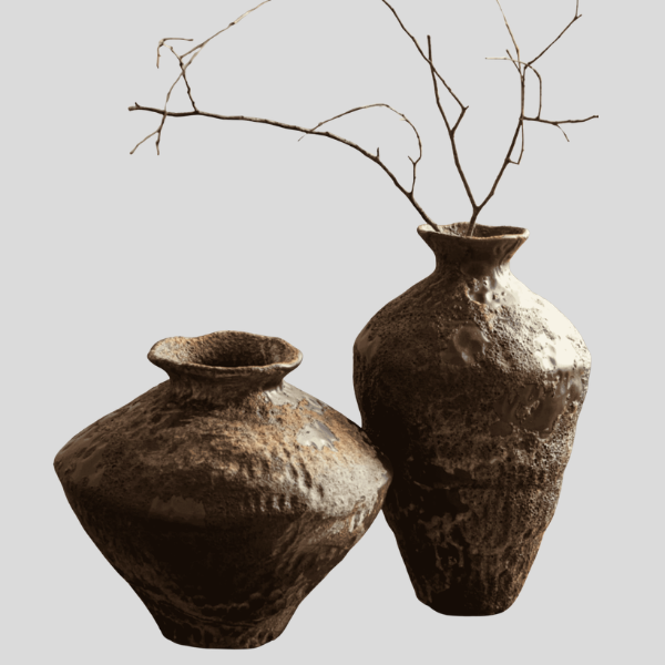 Rustelo Ceramic Vase Set – Handcrafted Textured Decorative Vases Living Room Table Rustic Boho Decor