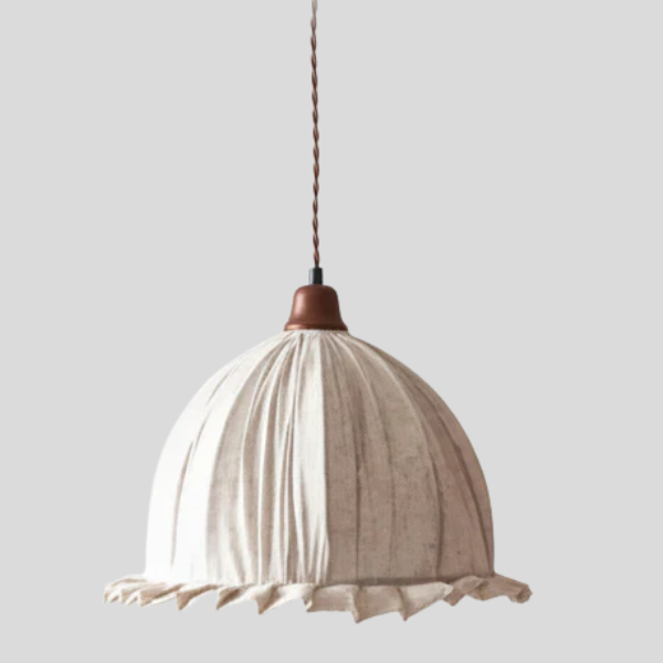 Zorei Ruffled Bell Pendant Light – Fabric Dome Hanging Ceiling Lamp Farmhouse Dining Room Kitchen