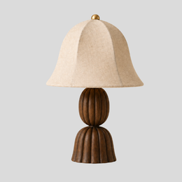 Fleuris Grove Table Lamp – Carved Wood Base Linen Shade Bedroom Living Room Decorative Lighting