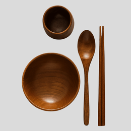 Kenzai Wooden Dinnerware Set – Handcrafted Natural Wood Bowl Spoon Chopsticks Japanese Tableware Set