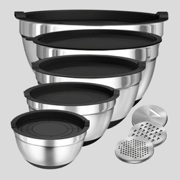 Stratton Nesting Mixing Bowl Set – Stainless Steel Airtight Lids Non Slip Base Kitchen Storage