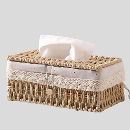 Calida Woven Tissue Box Cover – Handwoven Natural Seagrass Decorative Storage Bathroom Bedroom Organizer