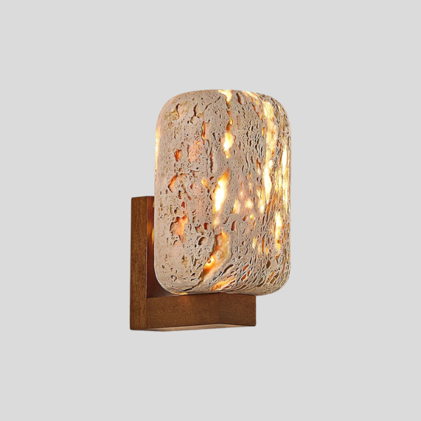 Terrava Stone Wall Sconce – Textured Natural Stone Decorative Lighting Bronze Modern Living Room Bedroom
