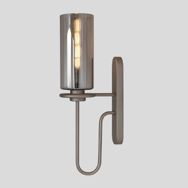Caldex Glass Wall Sconce – Modern Smoke Glass Decorative Lighting Bedroom Living Room Brushed Nickel