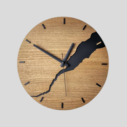 Rivven Wood Wall Clock – Modern Minimalist Round Natural Oak Black Silhouette Decorative Living Room