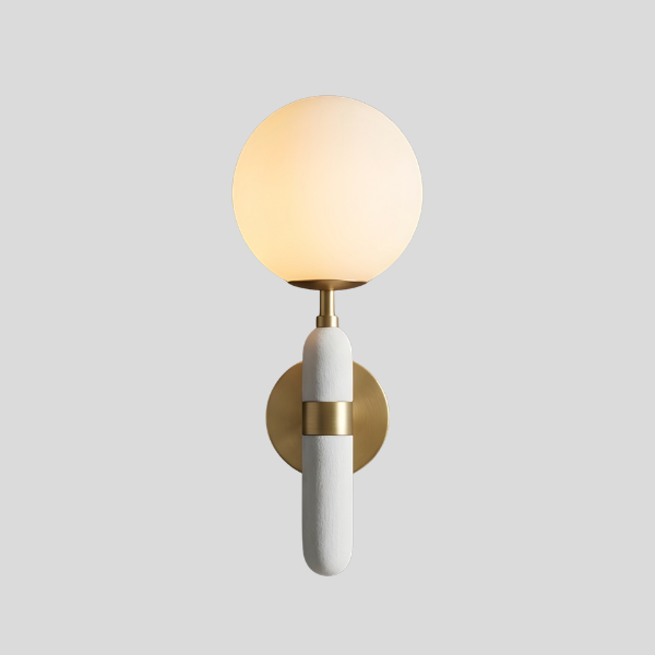 Solenne Globe Wall Sconce – Modern White Marble Brass Wall Light Bedroom Living Room Decorative Lighting
