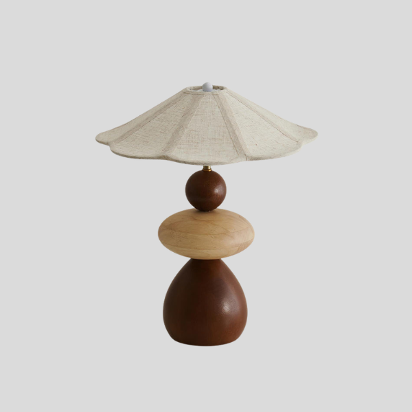 Stonara Table Lamp – Modern Wood Base Linen Shade Decorative Lighting Bedroom Living Room Desk