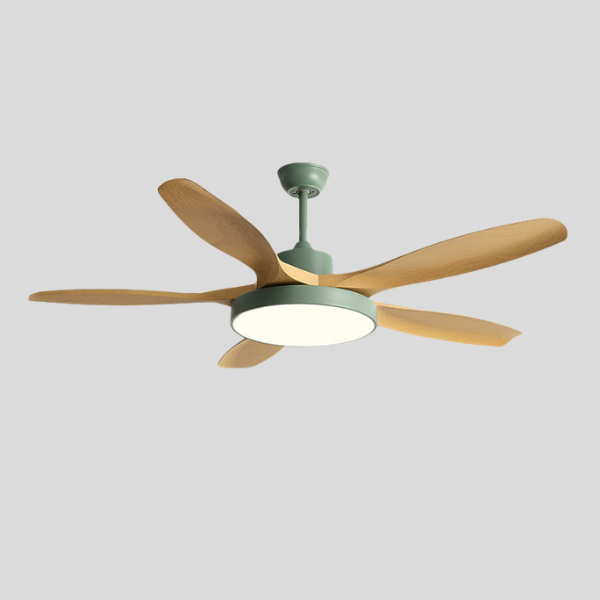 Breckton Ceiling Fan Light – Modern Wood Blade LED Living Room Bedroom Decorative Lighting Fixture Green