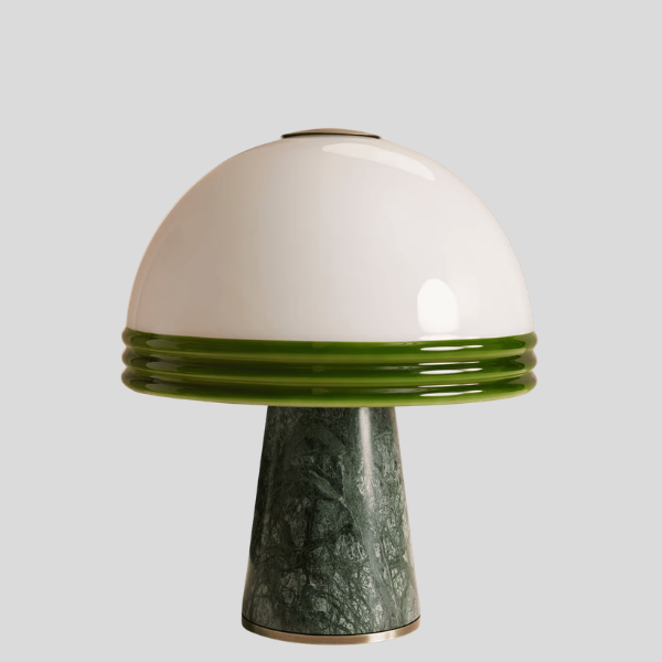 Verdea Mushroom Table Lamp – Green Marble Base White Glass Dome Decorative Lighting Living Room Bedroom
