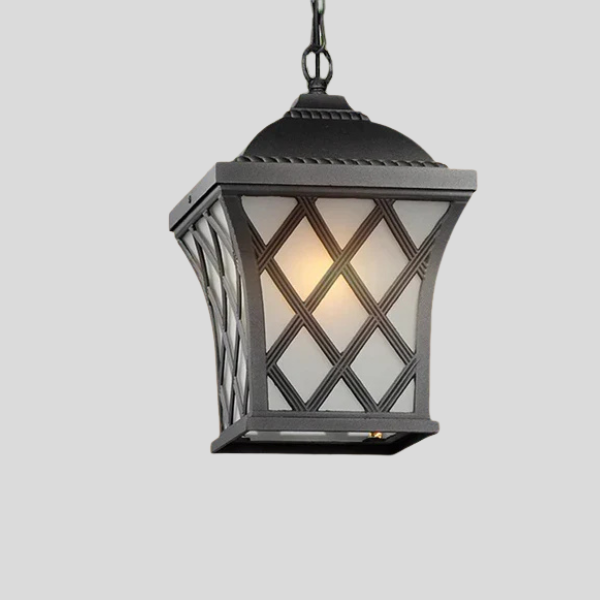 Trellis Gate Outdoor Pendant Light – Hanging Porch Entryway Decorative Lantern Waterproof Black Metal